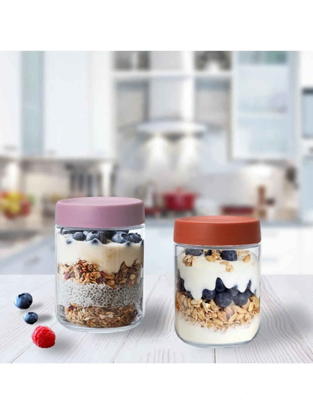 Overnight Oats Containers with Lids 16 oz Glass Jars 6 Pack Glass Mason
